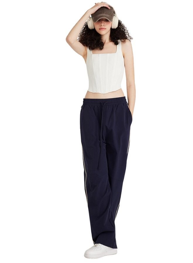 Unisex Men and Women Drawstring Baggy Wide Bottom Leg Long Side Stripe Track Pant
