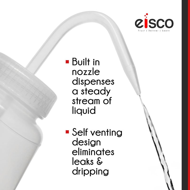 EISCO 6PK Chemical Wash Bottle, Blank Labels, 1000ml - Wide Mouth, Self Venting, Low Density Polyethylene - Performance Plastics Labs - Image 3