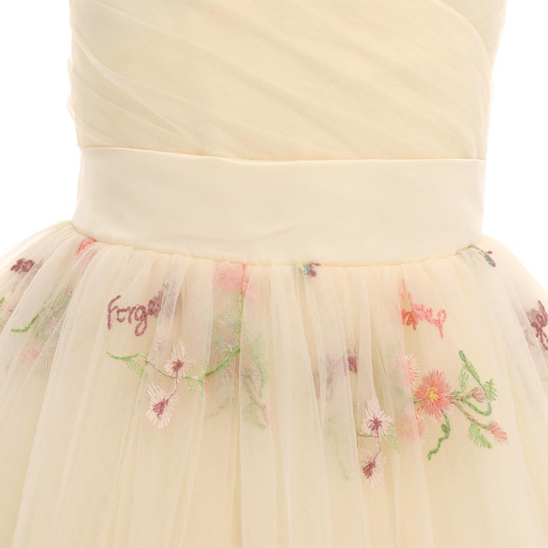 OBEEII Flower Girl Dress for Wedding Pleated V Neck Satin Back Floral Embroidery Tulle Princess Dress Junior Wedding Birthday Pageant Formal Ball Prom Gown Apricot-Floral 9 Years - Image 5