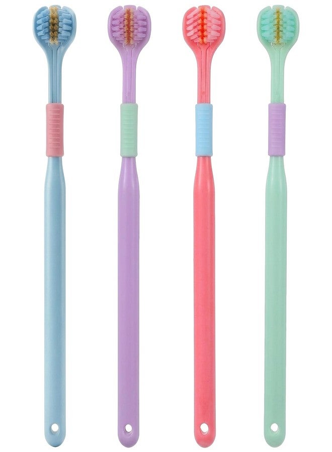 Wanmu 4 Pcs 3-Sided Toothbrush for Adults Random Color Soft Bristle Toothbrush Effective Wrap-Around Cleaning Autism Tooth Brush for Comprehensive Care of Teeth(Purple, Blue, Pink, Green - Image 1