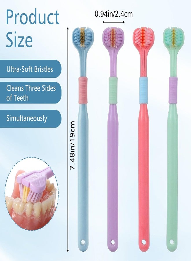 Wanmu 4 Pcs 3-Sided Toothbrush for Adults Random Color Soft Bristle Toothbrush Effective Wrap-Around Cleaning Autism Tooth Brush for Comprehensive Care of Teeth(Purple, Blue, Pink, Green - Image 2