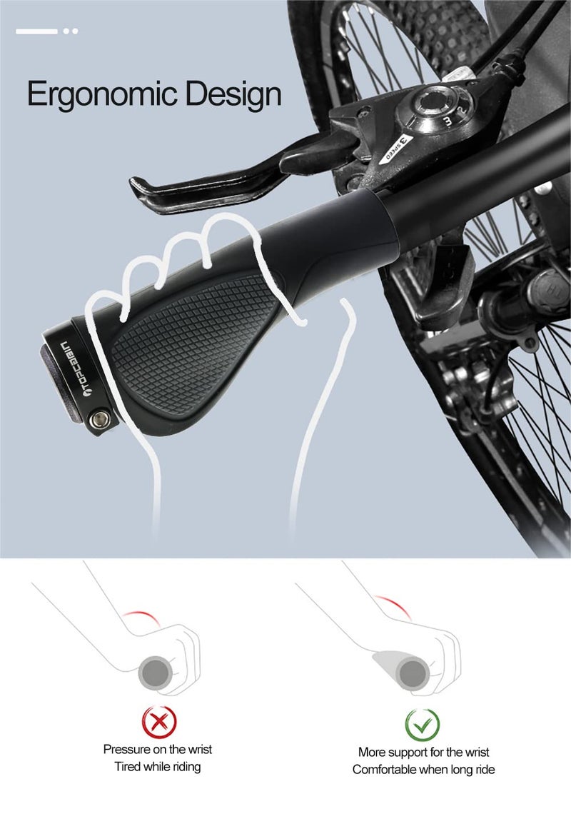 TOPCABIN Bike Grips,Ergonomic Design Bicycle Grips Widen Holding Rubber Bike Handlebar Grips with Aluminum LockGrips for Bike Mountain Road MTB (Comfort Big Area(Black&Grey)) - Image 4