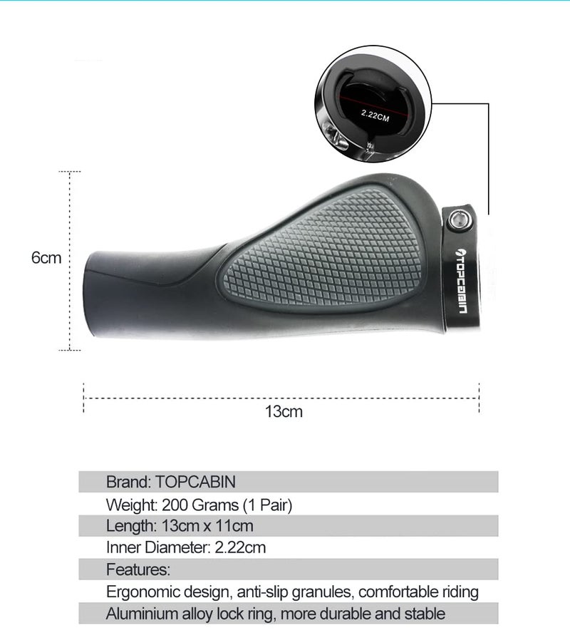TOPCABIN Bike Grips,Ergonomic Design Bicycle Grips Widen Holding Rubber Bike Handlebar Grips with Aluminum LockGrips for Bike Mountain Road MTB (Comfort Big Area(Black&Grey)) - Image 2