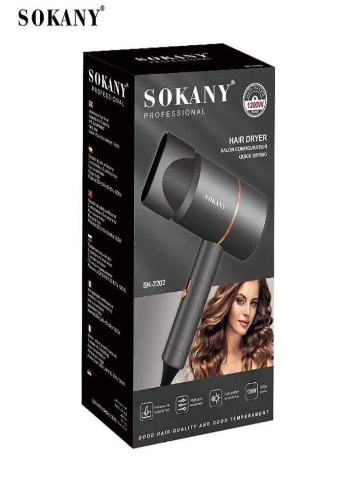 sokany Professional Hair Dryer SK-2202 / 1200W - Grey - Image 1