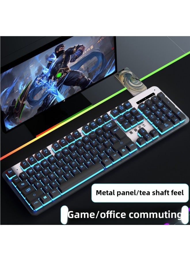 Generic - Mechanical Feel Keyboard Mouse Suit Wired Desktop Computer Notebook Game E-sports Typing Dedicated USB-Color:Mechanical Feel - 1 Year Warranty - Black Characters, White Ice And Blue Light [single Keyboard] - Upgraded Alloy Panel - No - 104 Keys - Official Standard - Image 1
