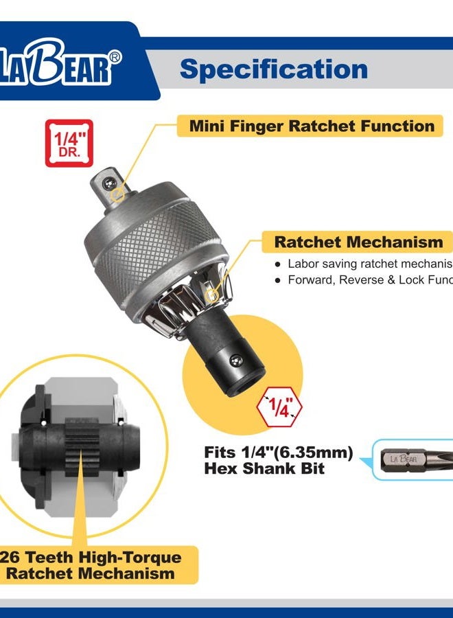 LaBear 3 Adjustable Handle Positions, Multi-Purpose Ratcheting Screwdriver, Ergonomic Grip Handle, Mini Ratchet - Image 4