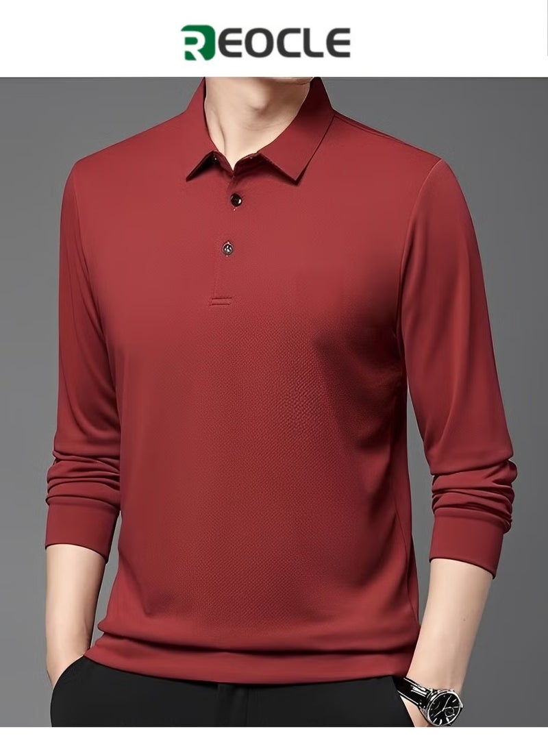 ريوكل قمصان بولو للرجال بأكمام طويلة، كاجوال، سادة، أنيقة، ملائمة جافة، مصممة للأداء، قمصان بولو جولف بياقة - Image 1