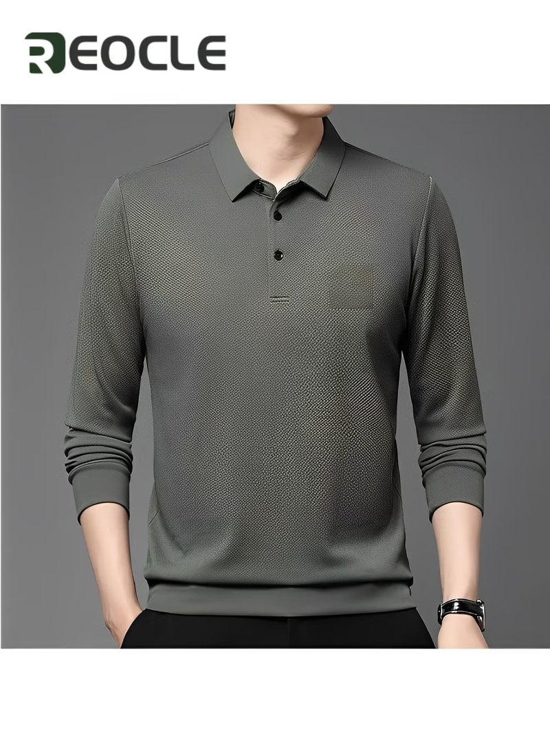 ريوكل قمصان بولو للرجال بأكمام طويلة، كاجوال، سادة، أنيقة، ملائمة جافة، مصممة للأداء، قمصان بولو جولف بياقة - Image 3