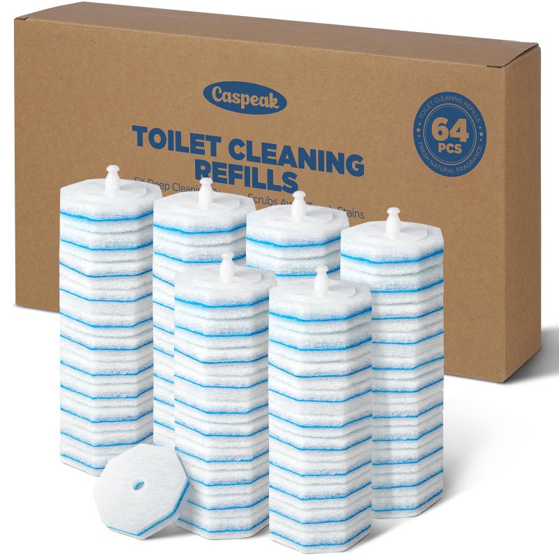 Caspeak 64pcs Disposable Toilet Brush, Bathroom Cleaning Disposable Bowl Cleaners Compatible with Most Toilet Brushes (64) - Image 1