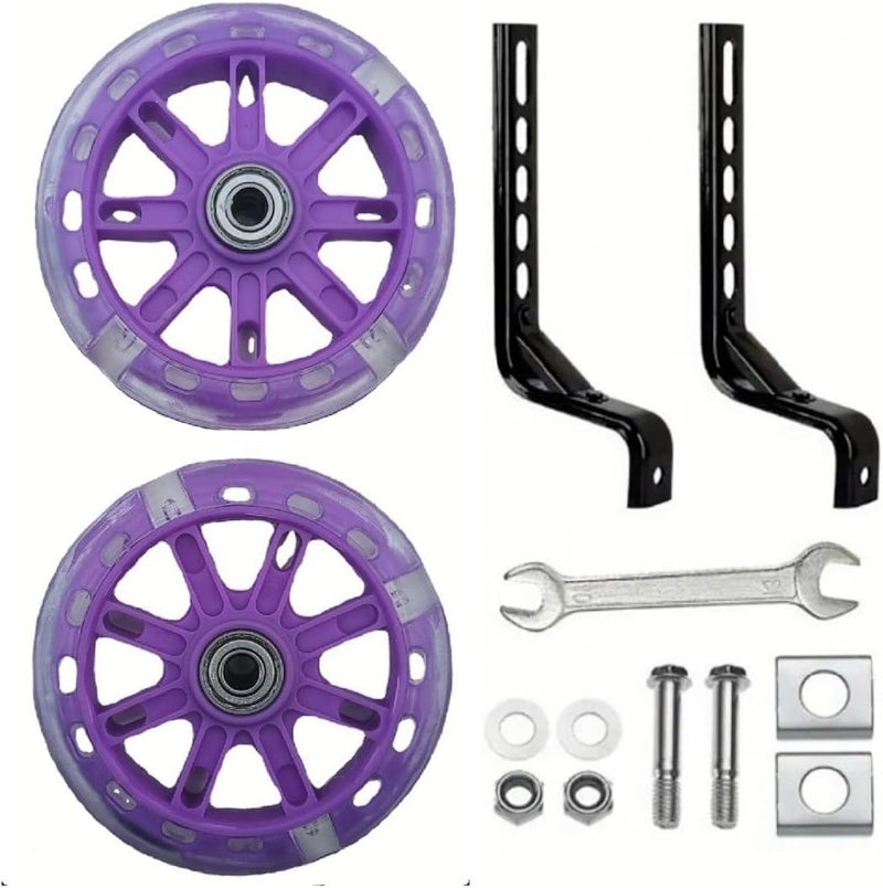 Training Wheels Silent Wheels with Light Stabilizer Adjustable Mounting Kit Compatible withs 12 14 16 18 20 Inch, 1 Pair (Purple) - Image 1