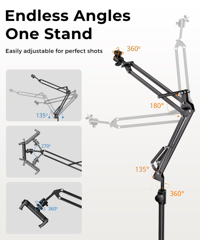 UBeesize Overhead Camera Mount with 360Â° Adjustable Arm & Phone Holder for TikTok Live Streaming Photography Studio Content Creation, Desk Mount for DSLR Cameras/Webcam/iPhone/Ring Light/Microphone - Image 4