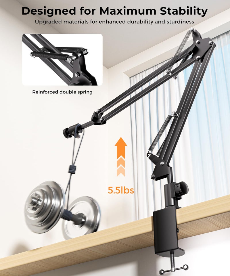 UBeesize Overhead Camera Mount with 360Â° Adjustable Arm & Phone Holder for TikTok Live Streaming Photography Studio Content Creation, Desk Mount for DSLR Cameras/Webcam/iPhone/Ring Light/Microphone - Image 3