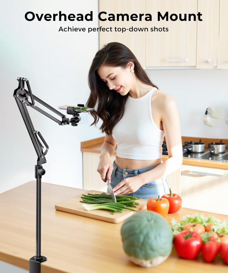 UBeesize Overhead Camera Mount with 360Â° Adjustable Arm & Phone Holder for TikTok Live Streaming Photography Studio Content Creation, Desk Mount for DSLR Cameras/Webcam/iPhone/Ring Light/Microphone - Image 2