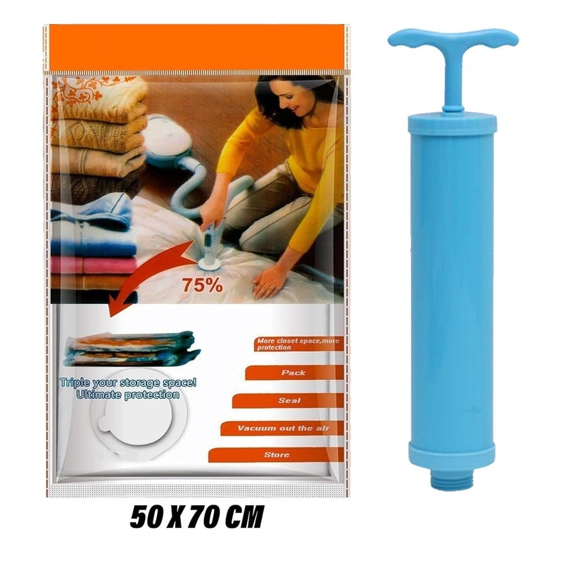 Kuber Industries Vacuum Storage Bags Travel Space Saver Seal Bags Vacuum Bags Bags for Clothes with Hand Pump 50x70 Pack of 2 Transparent - Image 3