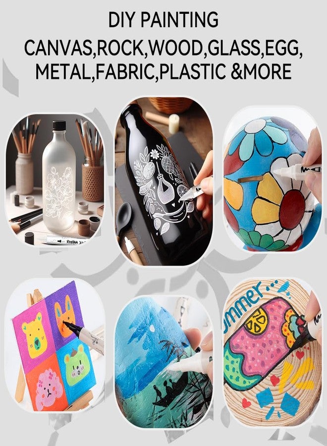 TRANSON 4 Black and 4 White Paint Markers Brush and Bold Dual-tip Acrylic Paint Marker Set for Rock Painting Glass Canvas Wood Leather Ceramic Painting - Image 2