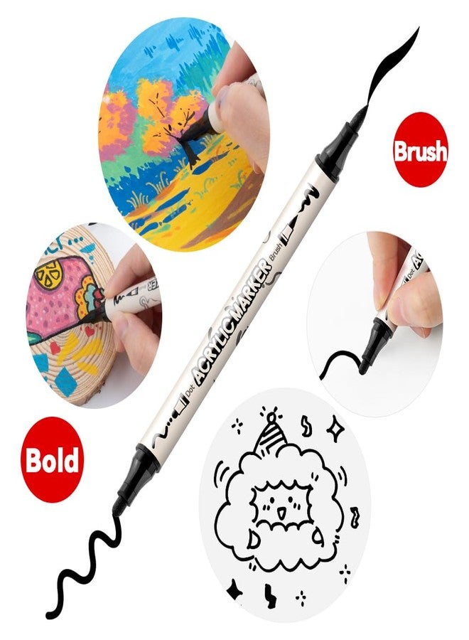 TRANSON 4 Black and 4 White Paint Markers Brush and Bold Dual-tip Acrylic Paint Marker Set for Rock Painting Glass Canvas Wood Leather Ceramic Painting - Image 3
