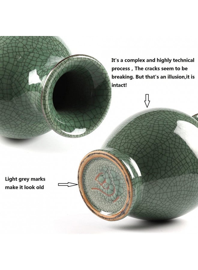 LANLONG Chinese Ceramic Art Handmade Antique ice Crack Glaze vases Big China Porcelain Flower Bottle Vase for Home Decoration(Green)