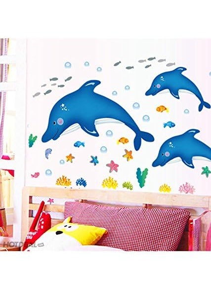 Decals Design Decals Design 'Cartoon Dolphins Star Fish Underwater Creatures' Wall Sticker (PVC Vinyl, 90 cm x 60 cm),Multicolour  - Image 2