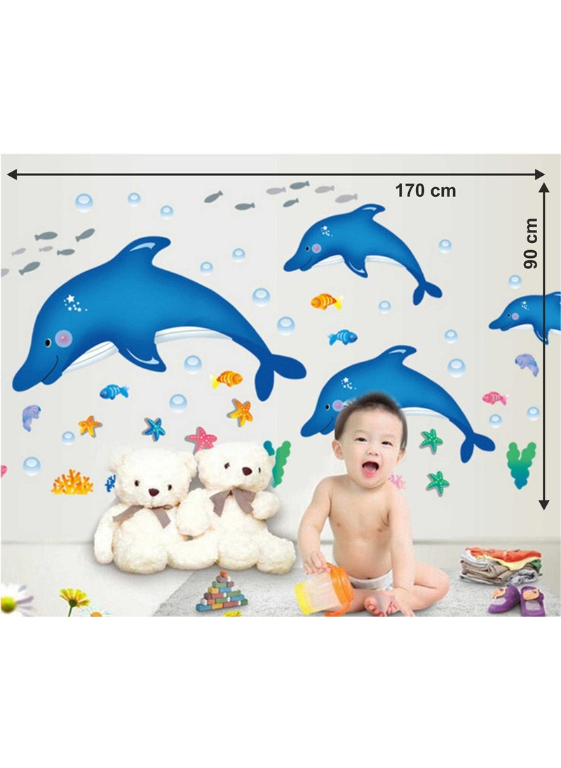 Decals Design Decals Design 'Cartoon Dolphins Star Fish Underwater Creatures' Wall Sticker (PVC Vinyl, 90 cm x 60 cm),Multicolour  - Image 3