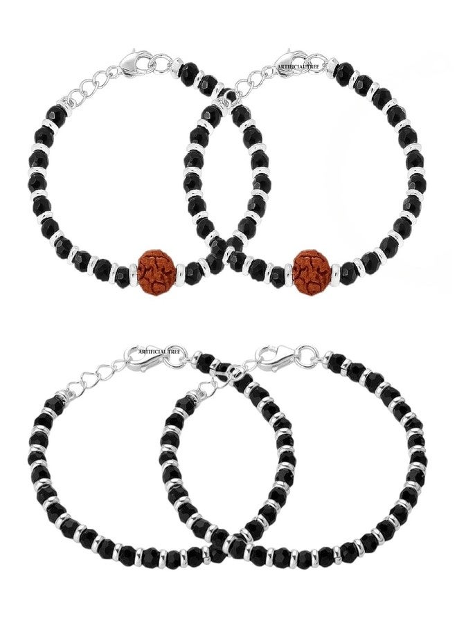 ARTIFICIAL TREE 1 Pair Rudraksha Nazariya Bracelet | 1 Piar plain Nazariya Adjustable Bracelet | Nazar Battu | New Born Baby to 6 Year Kids | 4 Piece (AT BABY BRCT 0004) - Image 1