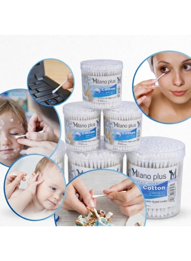 Milano Plus Cotton buds Milano Plus 6 x 200pcs Wood - Image 1