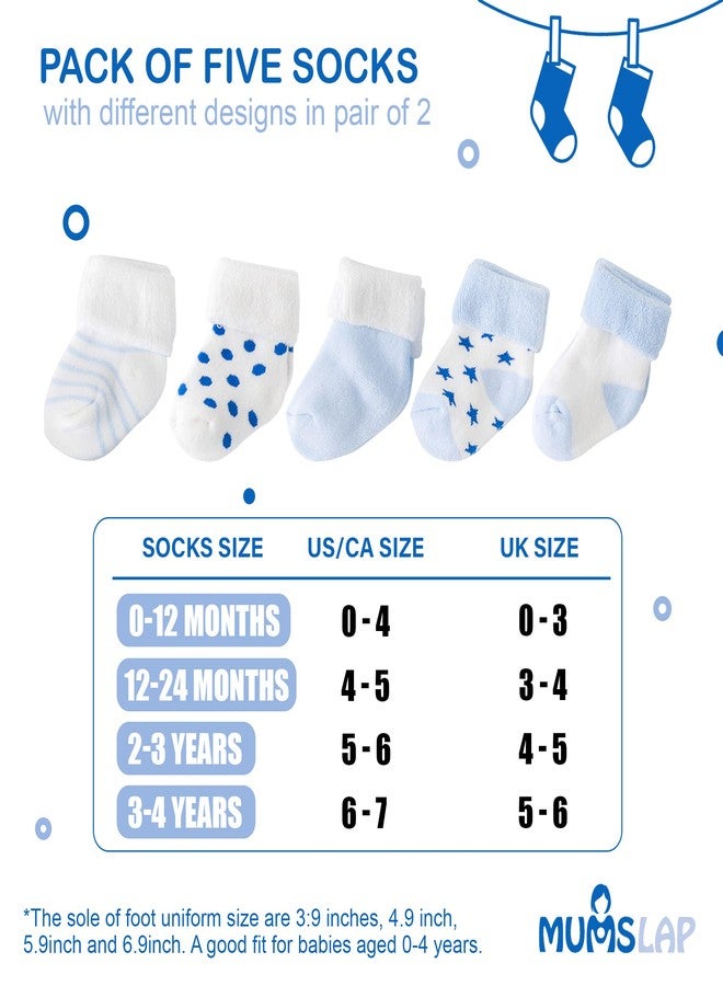 MumsLap Baby Socks for Boys and Girls | Cotton Blend Ankle Length Winter Socks for Newborns Infants Toddlers | Soft Breathable Terry Socks with Sweat Absorption, 5 Pairs (White, Blue, 0 to 12 Months) - Image 5
