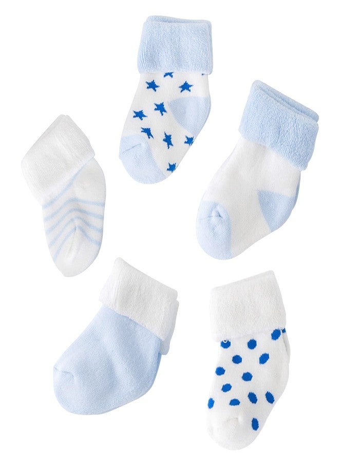 MumsLap Baby Socks for Boys and Girls | Cotton Blend Ankle Length Winter Socks for Newborns Infants Toddlers | Soft Breathable Terry Socks with Sweat Absorption, 5 Pairs (White, Blue, 0 to 12 Months) - Image 1