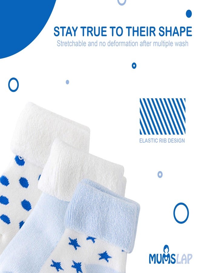 MumsLap Baby Socks for Boys and Girls | Cotton Blend Ankle Length Winter Socks for Newborns Infants Toddlers | Soft Breathable Terry Socks with Sweat Absorption, 5 Pairs (White, Blue, 0 to 12 Months) - Image 4