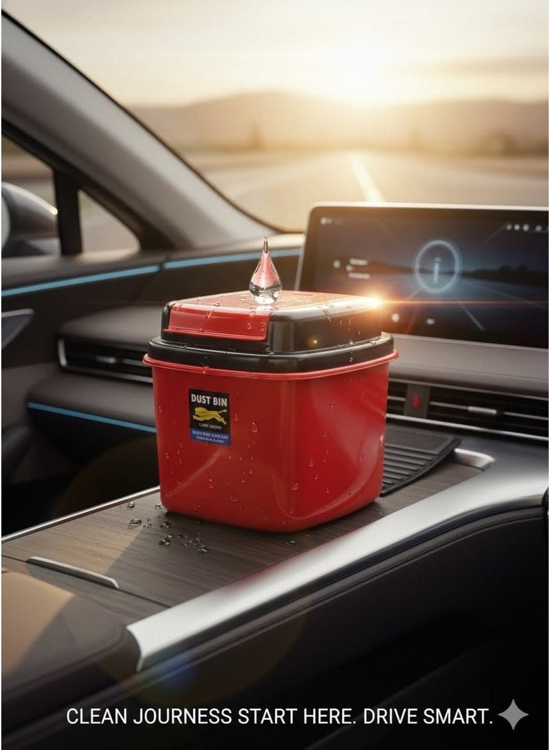 سي جي اس صندوق قمامة للسيارة مع غطاء متحرك وقاعدة تثبيت – تصميم مضغوط ومتين – لون أحمر وأسود - Image 3