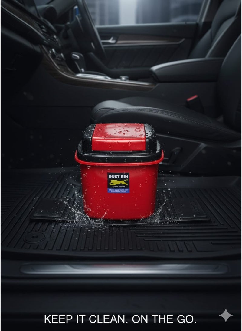 سي جي اس صندوق قمامة للسيارة مع غطاء متحرك وقاعدة تثبيت – تصميم مضغوط ومتين – لون أحمر وأسود - Image 1