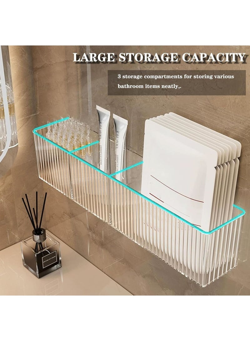 Luckam 2 Pcs Bathroom Makeup Organizer, Wall Mount Clear Plastic Storage with 3 Compartments, Floating Shelves for Lipstick Eyeshadow Perfume, Bathroom Bedroom Office Kitchen, Clear - Image 3