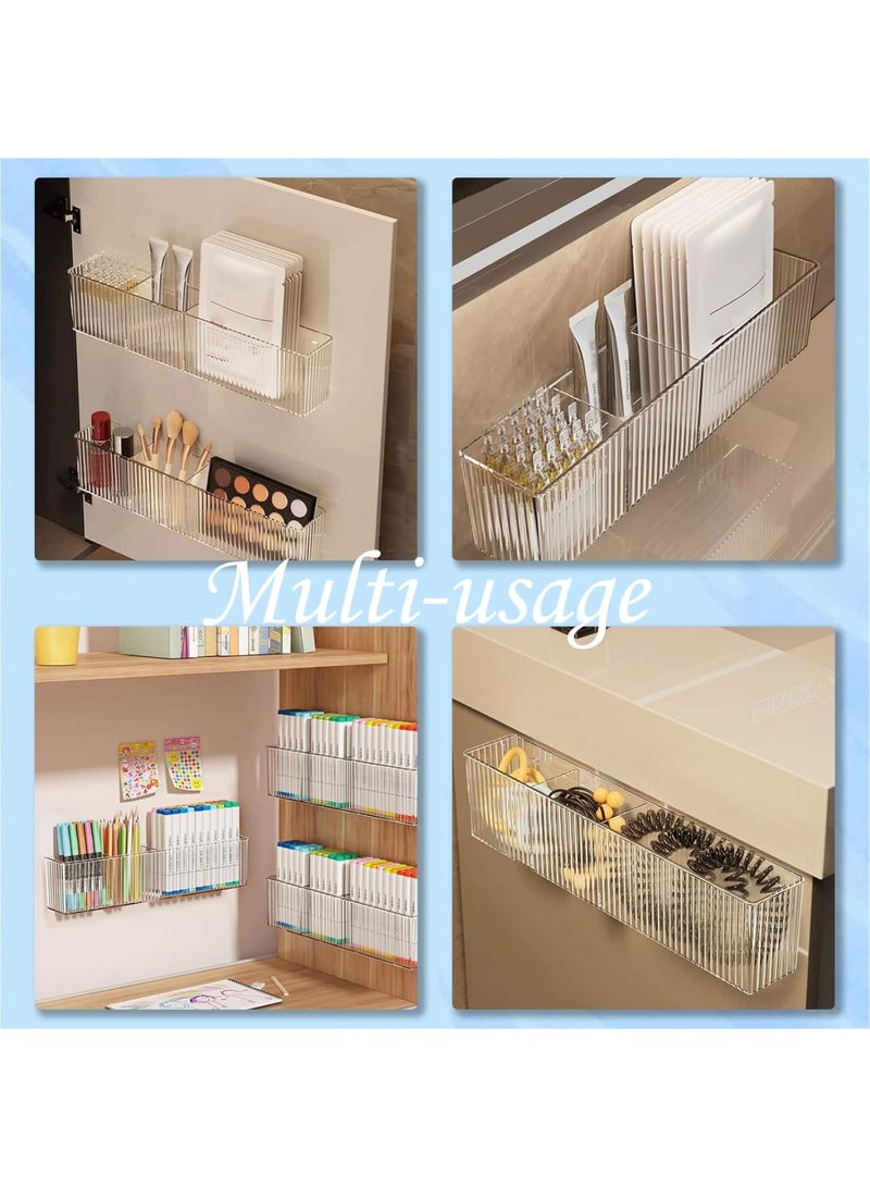 Luckam 2 Pcs Bathroom Makeup Organizer, Wall Mount Clear Plastic Storage with 3 Compartments, Floating Shelves for Lipstick Eyeshadow Perfume, Bathroom Bedroom Office Kitchen, Clear - Image 5