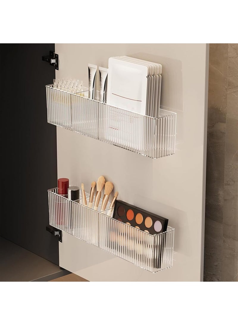 Luckam 2 Pcs Bathroom Makeup Organizer, Wall Mount Clear Plastic Storage with 3 Compartments, Floating Shelves for Lipstick Eyeshadow Perfume, Bathroom Bedroom Office Kitchen, Clear - Image 1