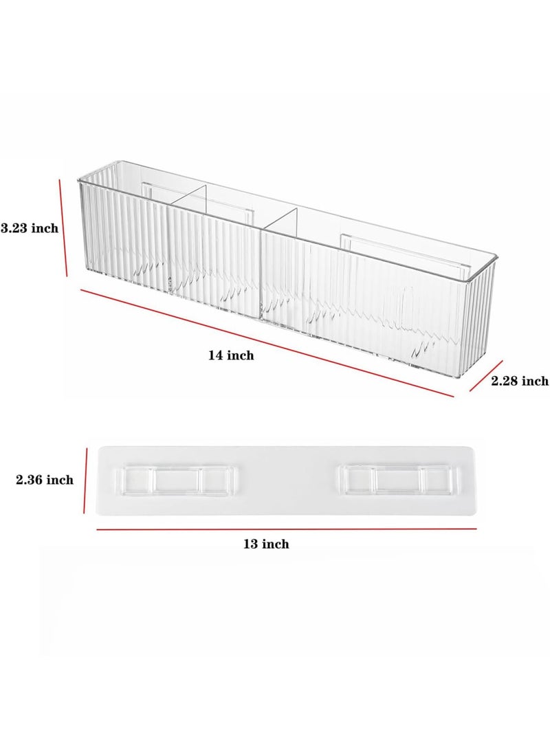 Luckam 2 Pcs Bathroom Makeup Organizer, Wall Mount Clear Plastic Storage with 3 Compartments, Floating Shelves for Lipstick Eyeshadow Perfume, Bathroom Bedroom Office Kitchen, Clear - Image 2