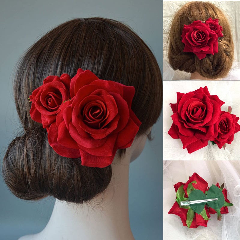 Kriccio Flower Hair Combs, Rose Flower Bohemia Hairpin Bride Costume Hair Decor for Party Wedding Red(1pc) - Image 1