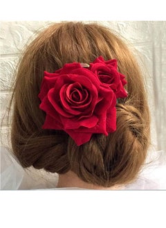 Kriccio Flower Hair Combs, Rose Flower Bohemia Hairpin Bride Costume Hair Decor for Party Wedding Red(1pc)  - Image 2