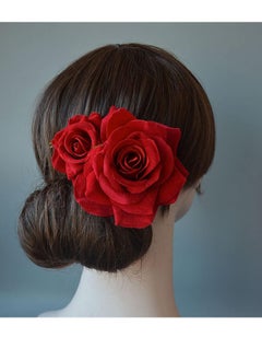 Kriccio Flower Hair Combs, Rose Flower Bohemia Hairpin Bride Costume Hair Decor for Party Wedding Red(1pc)  - Image 4