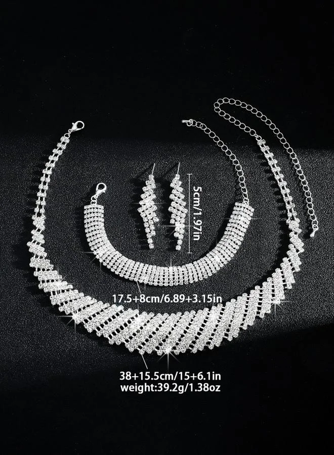 تايك تو طقم من 3 قطع عقد، سوار، وأقراط مرصعة بحجر الراين