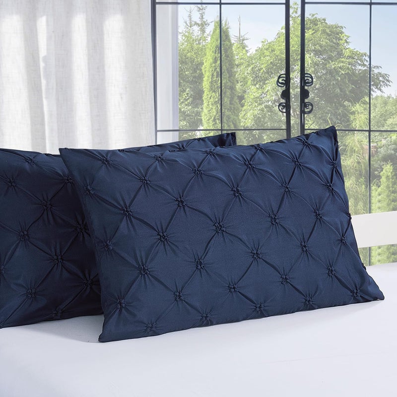 Vaulia Lightweight Microfiber Decorative Pillow Shams, Pinch Pleat Design Standard Size 20"x 26", Navy Blue 2 Pack - Image 1
