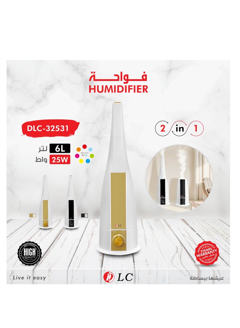 LC 2-in-1 Humidifier, Fawahah 6L Capacity, RGB Lighting, Silent Operation, 25W Cool & Warm Mist for Home and Bedroom - Image 1