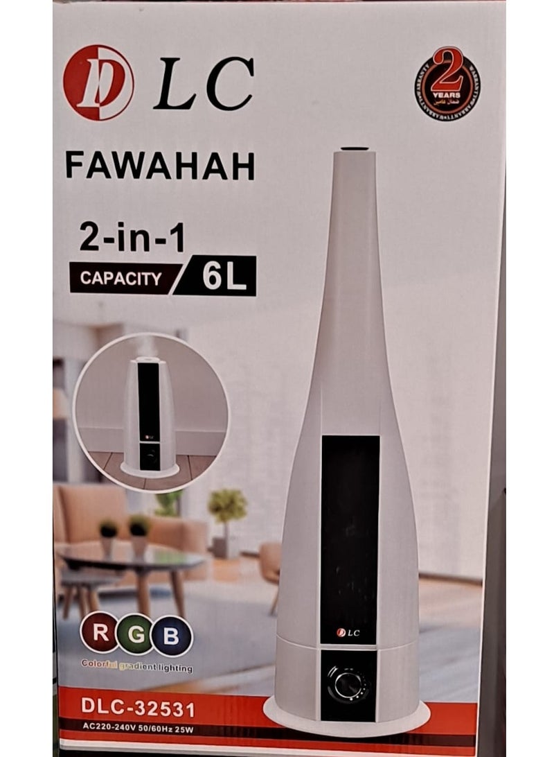 LC 2-in-1 Humidifier, Fawahah 6L Capacity, RGB Lighting, Silent Operation, 25W Cool & Warm Mist for Home and Bedroom - Image 2