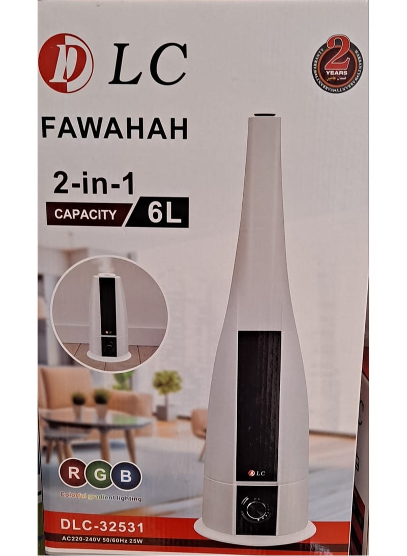 LC 2-in-1 Humidifier, Fawahah 6L Capacity, RGB Lighting, Silent Operation, 25W Cool & Warm Mist for Home and Bedroom - Image 3