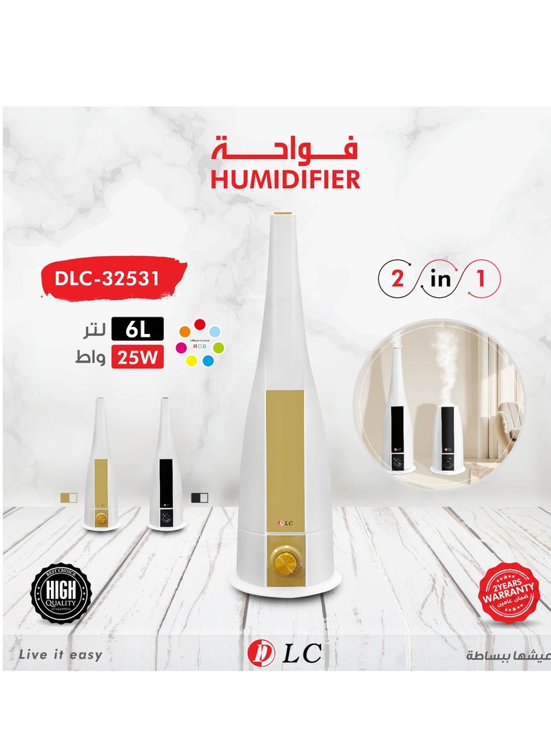 LC 2-in-1 Humidifier, Fawahah 6L Capacity, RGB Lighting, Silent Operation, 25W Cool & Warm Mist for Home and Bedroom - Image 5