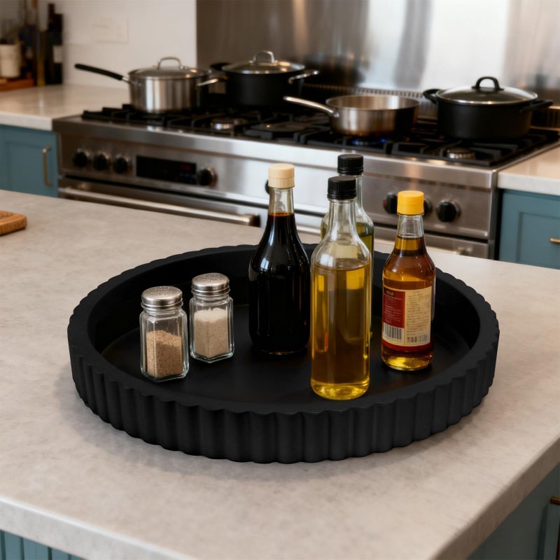 SYNCVIBE Decorative Tray for Coffee Table, 12'' Resin Modern Decorative Tray for Home Decor, Elegant Table Centerpiece Black Round Fluted Serving Vanity Tray for Bathroom Kitchen Living Room Decor - Image 4