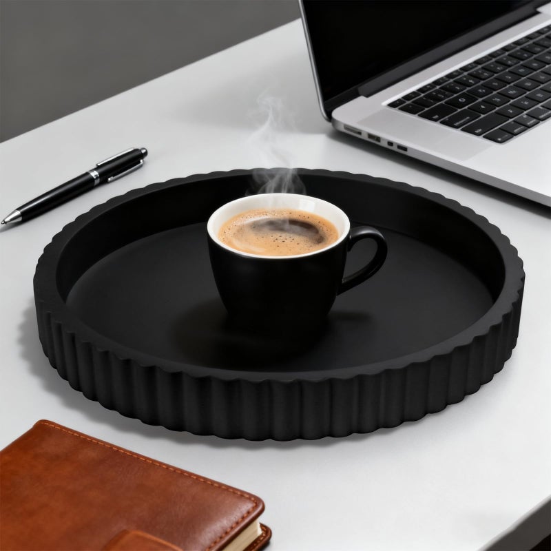 SYNCVIBE Decorative Tray for Coffee Table, 12'' Resin Modern Decorative Tray for Home Decor, Elegant Table Centerpiece Black Round Fluted Serving Vanity Tray for Bathroom Kitchen Living Room Decor - Image 5