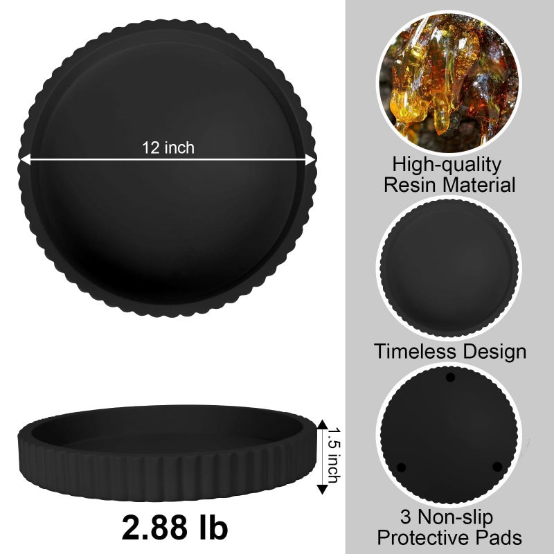 SYNCVIBE Decorative Tray for Coffee Table, 12'' Resin Modern Decorative Tray for Home Decor, Elegant Table Centerpiece Black Round Fluted Serving Vanity Tray for Bathroom Kitchen Living Room Decor - Image 2