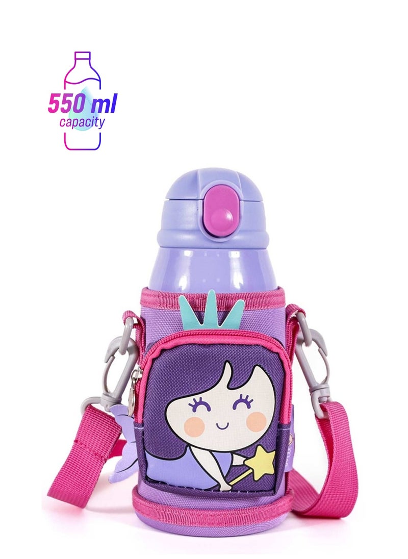 Milk & Moo MILK&MOO Steel Kids Water Bottle with Bag Mermaid, Leakproof, BPA Free, Eco Friendly, Fun and Colorful Design, for School - Travel - Outdoor Adventures, 550 ml - 18.5 oz  - Image 1