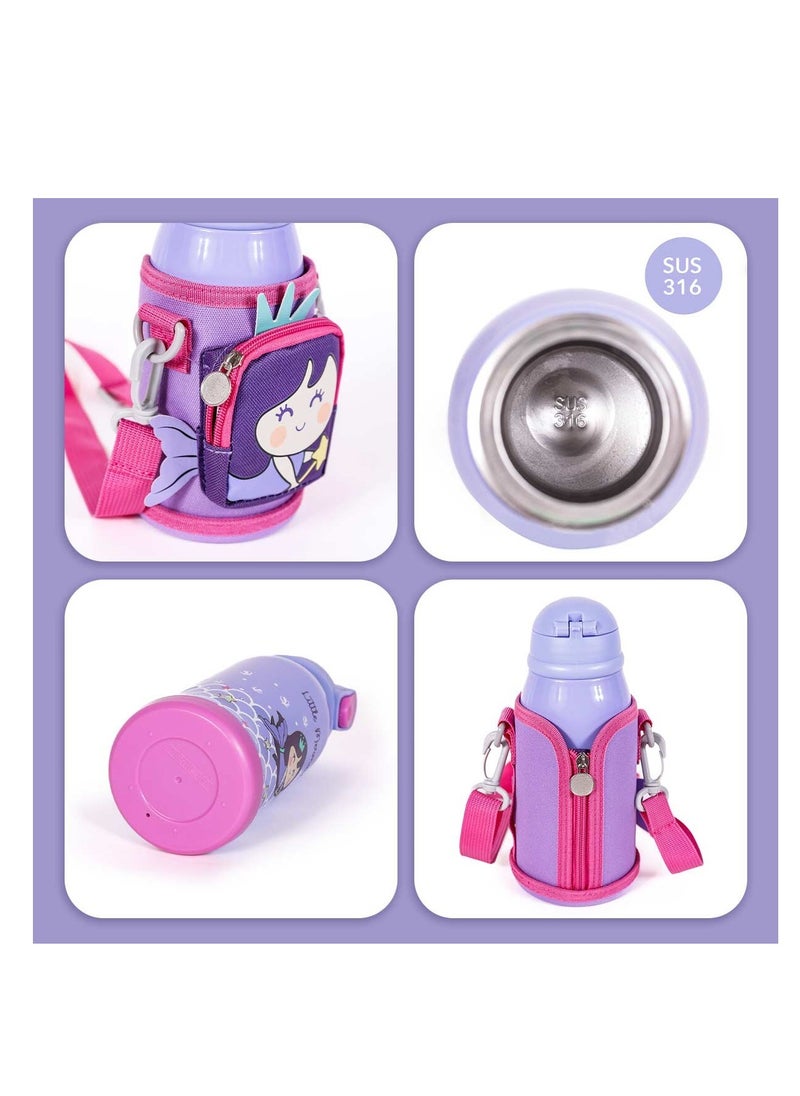 Milk & Moo MILK&MOO Steel Kids Water Bottle with Bag Mermaid, Leakproof, BPA Free, Eco Friendly, Fun and Colorful Design, for School - Travel - Outdoor Adventures, 550 ml - 18.5 oz  - Image 4