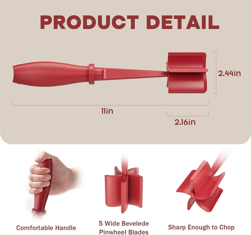 liboyixi Meat Chopper for Hamburger, Premium Heat Resistant Masher and Smasher for Ground Beef, Ground Turkey and More, Nylon Ground Beef Chopper Tool and Meat Fork, Non Stick Mix Chopper (red (color)) - Image 2
