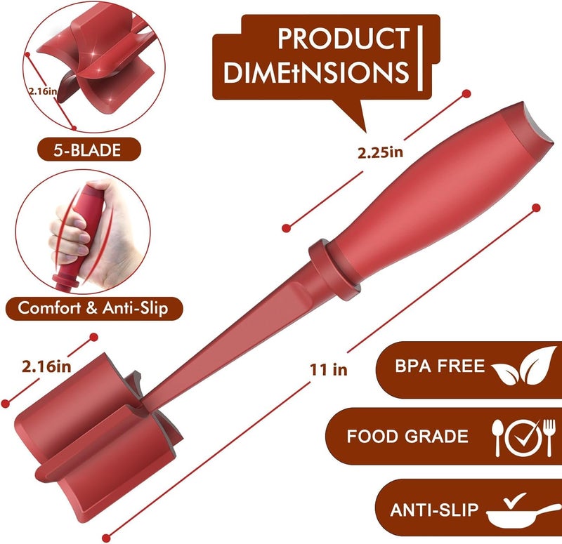 liboyixi Meat Chopper for Hamburger, Premium Heat Resistant Masher and Smasher for Ground Beef, Ground Turkey and More, Nylon Ground Beef Chopper Tool and Meat Fork, Non Stick Mix Chopper (red (color)) - Image 3